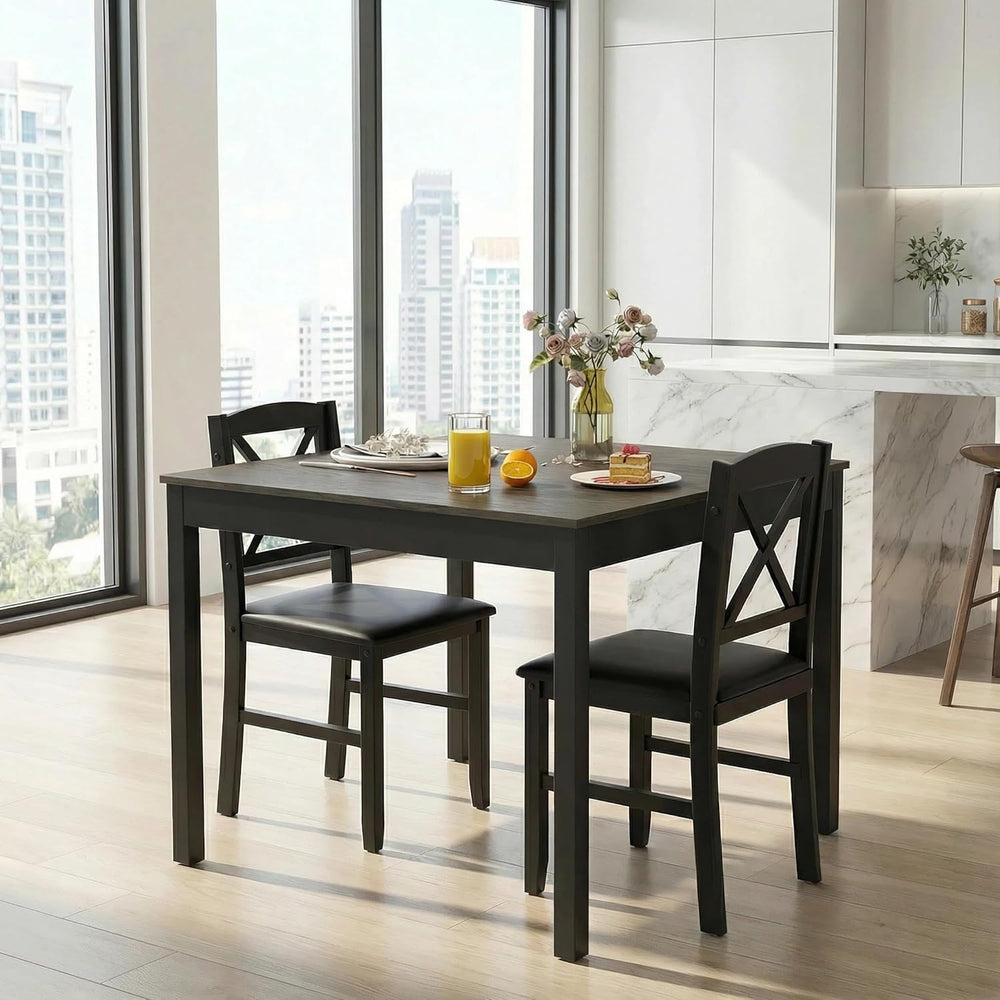 Tangkula Mid-Century Modern Dining Table Set for 2, Wooden Kitchen Table &...