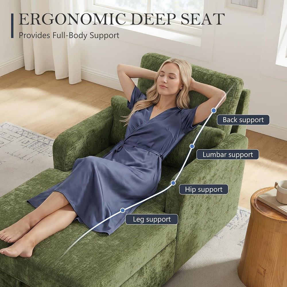 63.8" Oversized Chaise Lounge Chair with Storage, Chenille Green