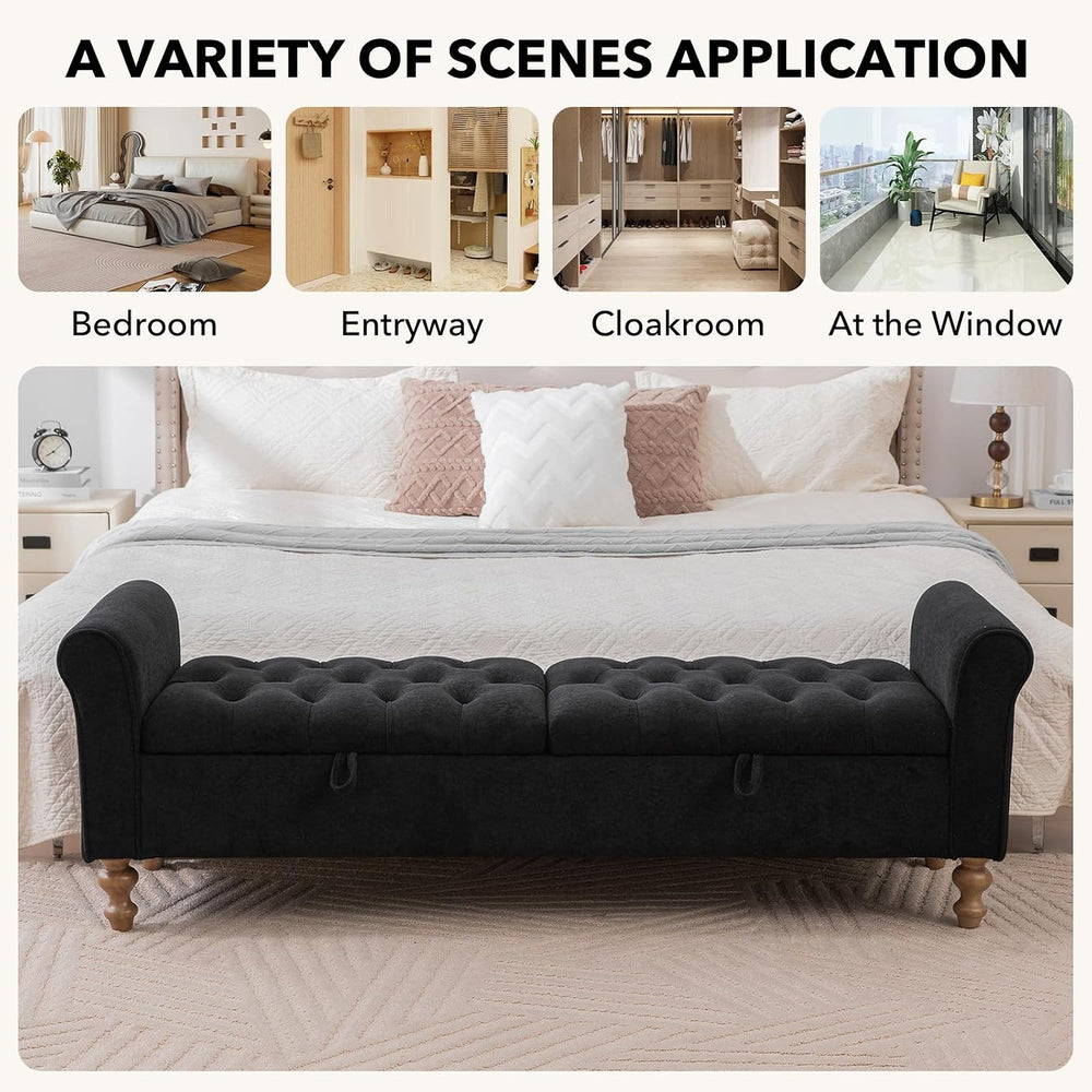 65" Oversize Storage Ottoman Bench, Fleece Upholstered End of Bed Benche...