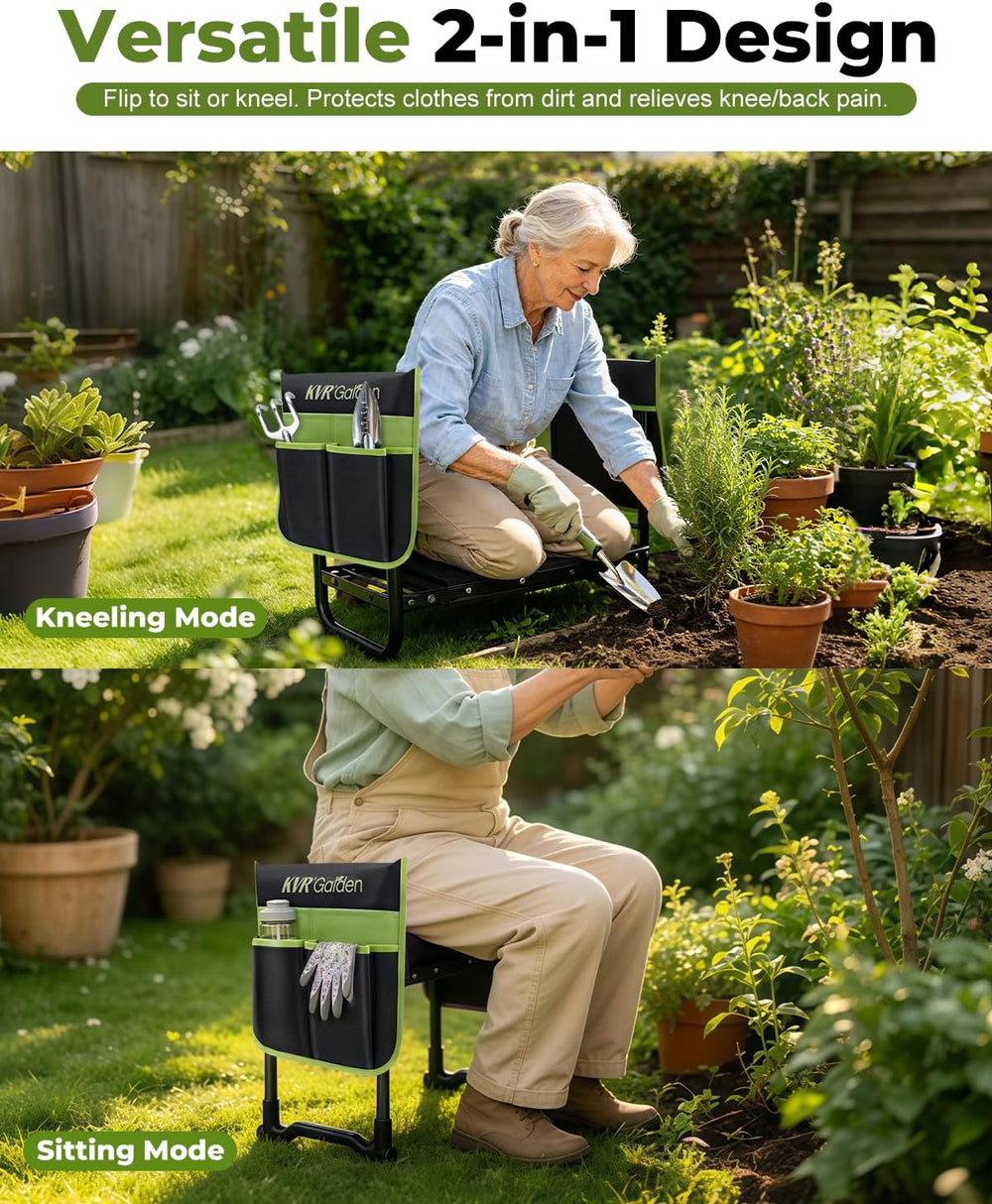 Garden Stool & Kneeler 7-Piece Set with 3 Aluminum Tools, Double-Layer To...