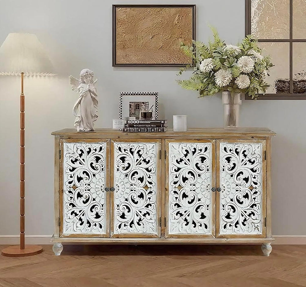 60" Vintage Buffet Cabinet - Accent Wood Sideboard, French Country Conso...
