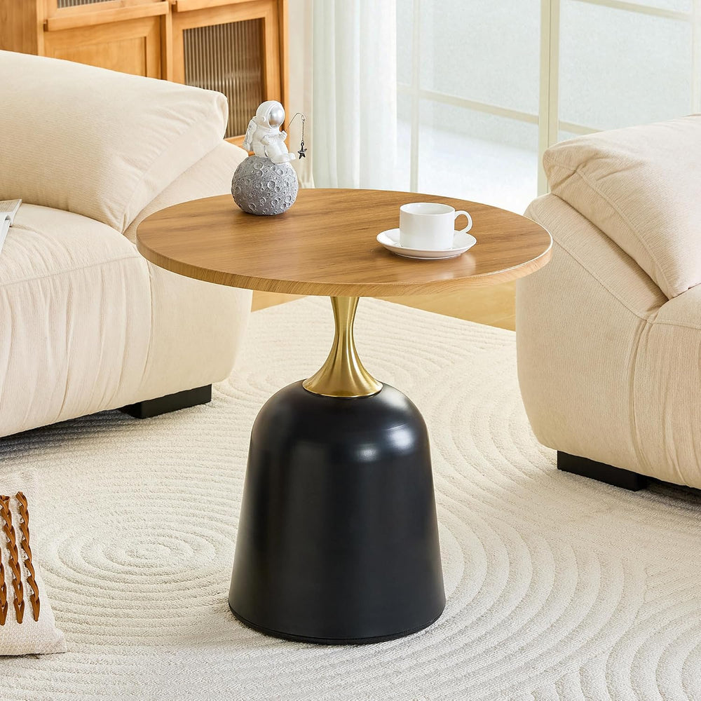 Modern 23.6" Round End Table, Wood Grain Side Table with Heavy-Duty Meta...