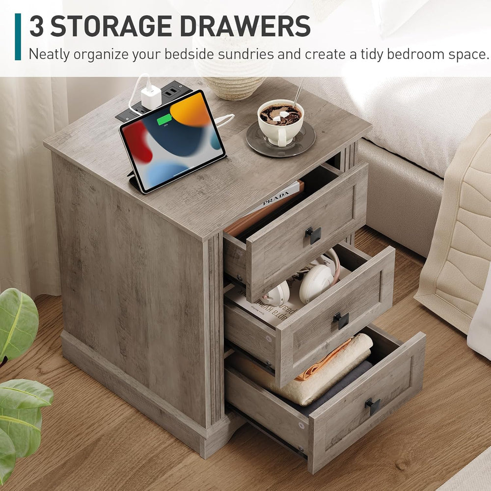 RALGEND Nightstand Set of 2, Night Stand with 3 Drawers, 18 Inch Wide End Tab...