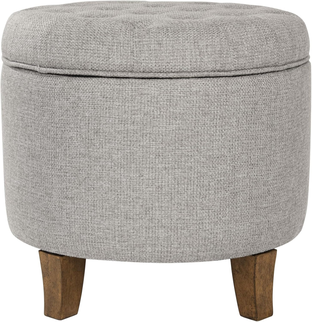 HomePop 19" Button Tufted Round Storage Ottoman - Gray Fabric