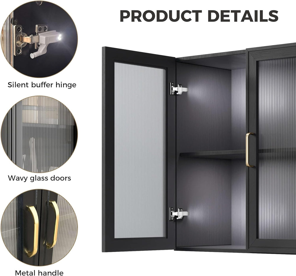 24”W Wall Cabinet with Acrylic Glass Doors Set of 2, Kitchen Wall Cabinets wi...