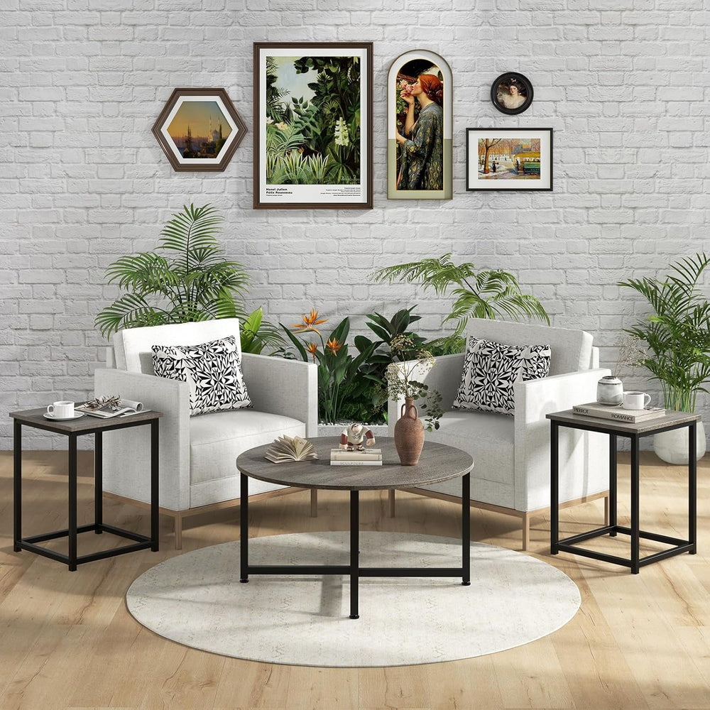GIANTEX Round Nesting Table Set of 3, Farmhouse Living Room Table Set, Oak | ...