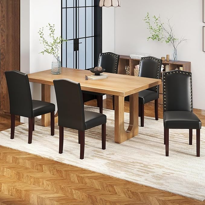 LSSBOUGHT PU Dining Chair Set of 4 Upholstered Parsons Kitchen Chair with Cop...