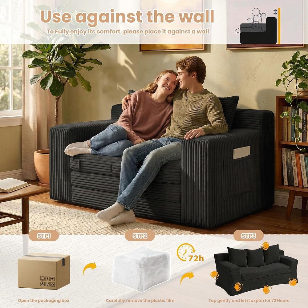 Loveseat Sofa Bed, Tri-Folding Convertible Futon Sleeper with Handle & Si...