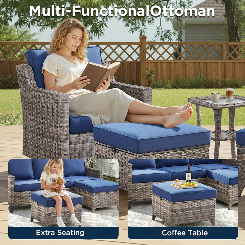 5 Pieces Outdoor Patio Furniture Set-All-Weather Wicker Patio Swivel Glider C...