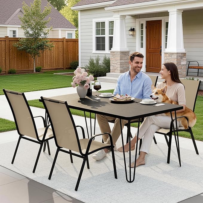 JEAREY Patio Dining Chairs Set of 4, Outdoor Stackable Dining Furniture Set, ...