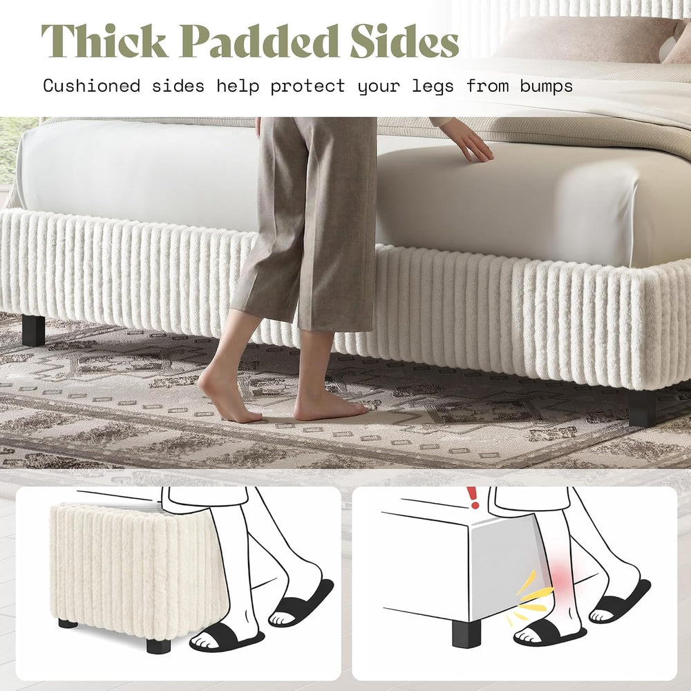 AMERLIFE King Bed Frame, Upholstered Metal Platform Bed, Cream