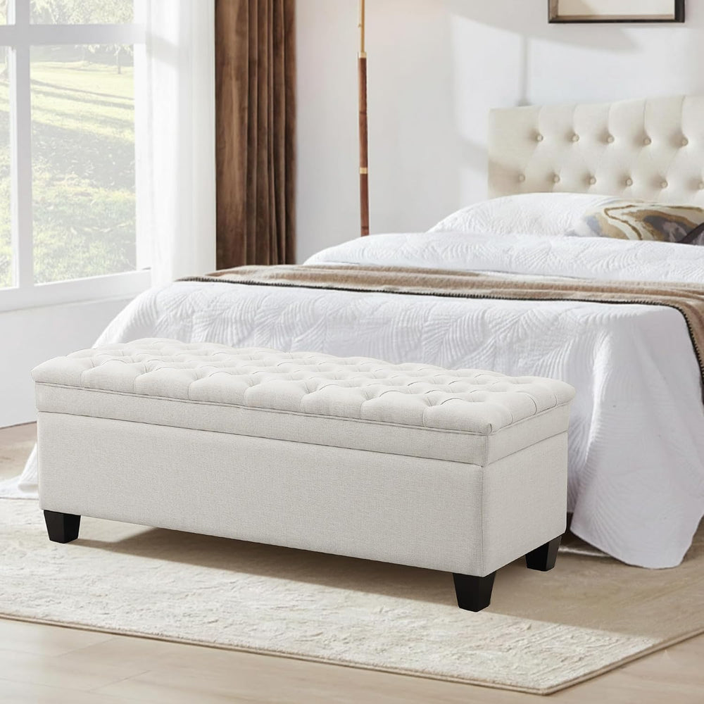 50" Storage Ottoman Bench, Rectangular End of Storage Bench, Upholstered...