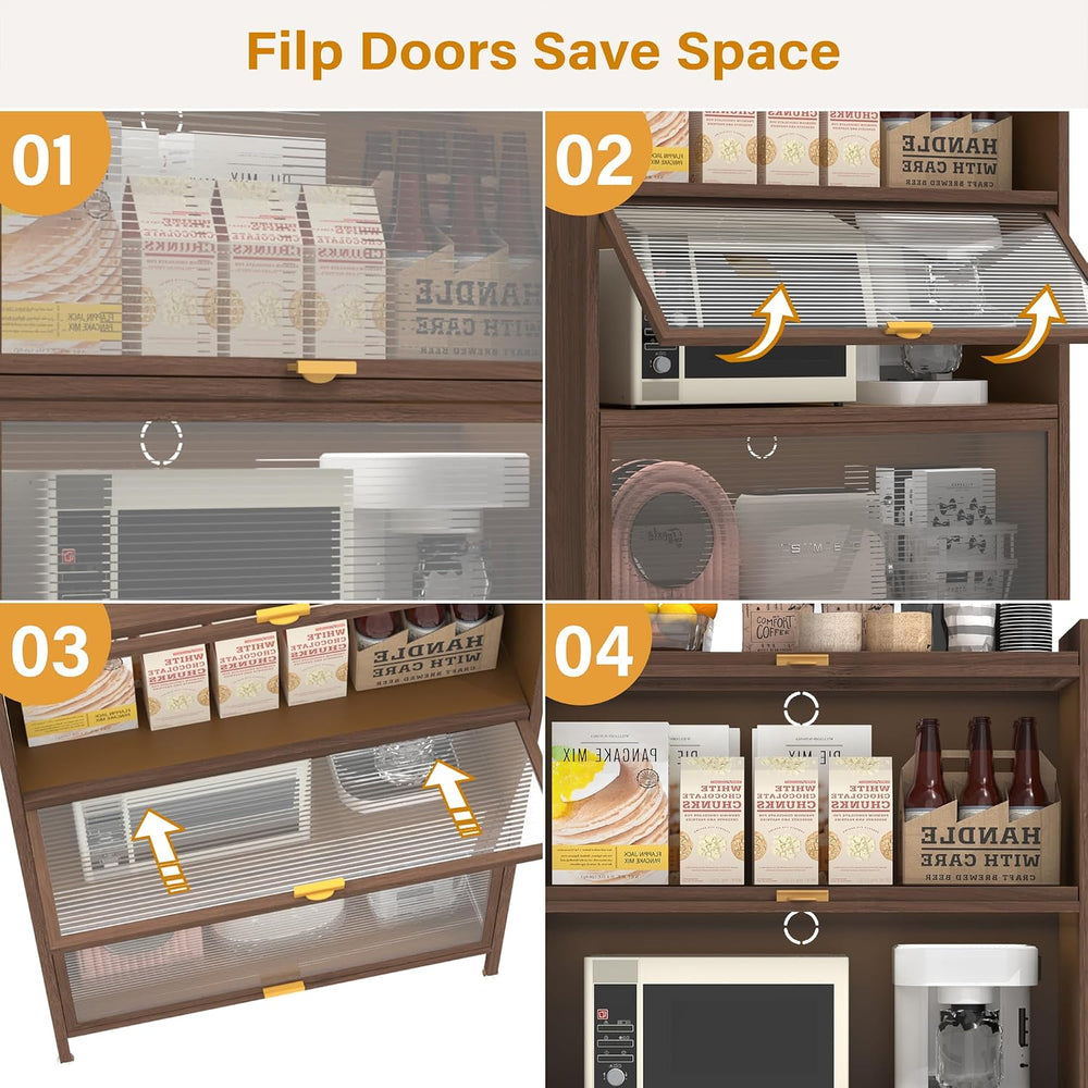 44'' Tall Metal Kitchen Storage Cabinet with 3 Flip-up Doors, Freesta...
