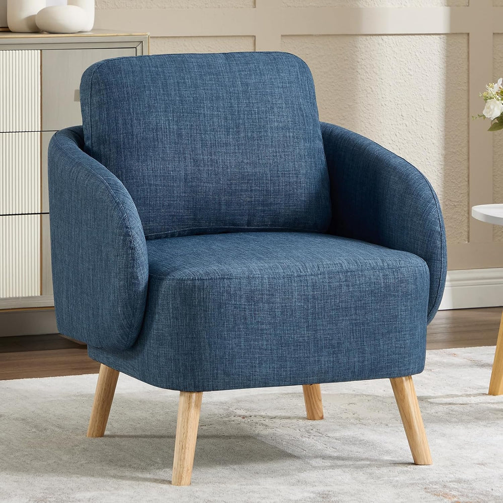 ANJ Premium Linen Accent Chair with Curved Arms, Mid-Century Modern Upholster...