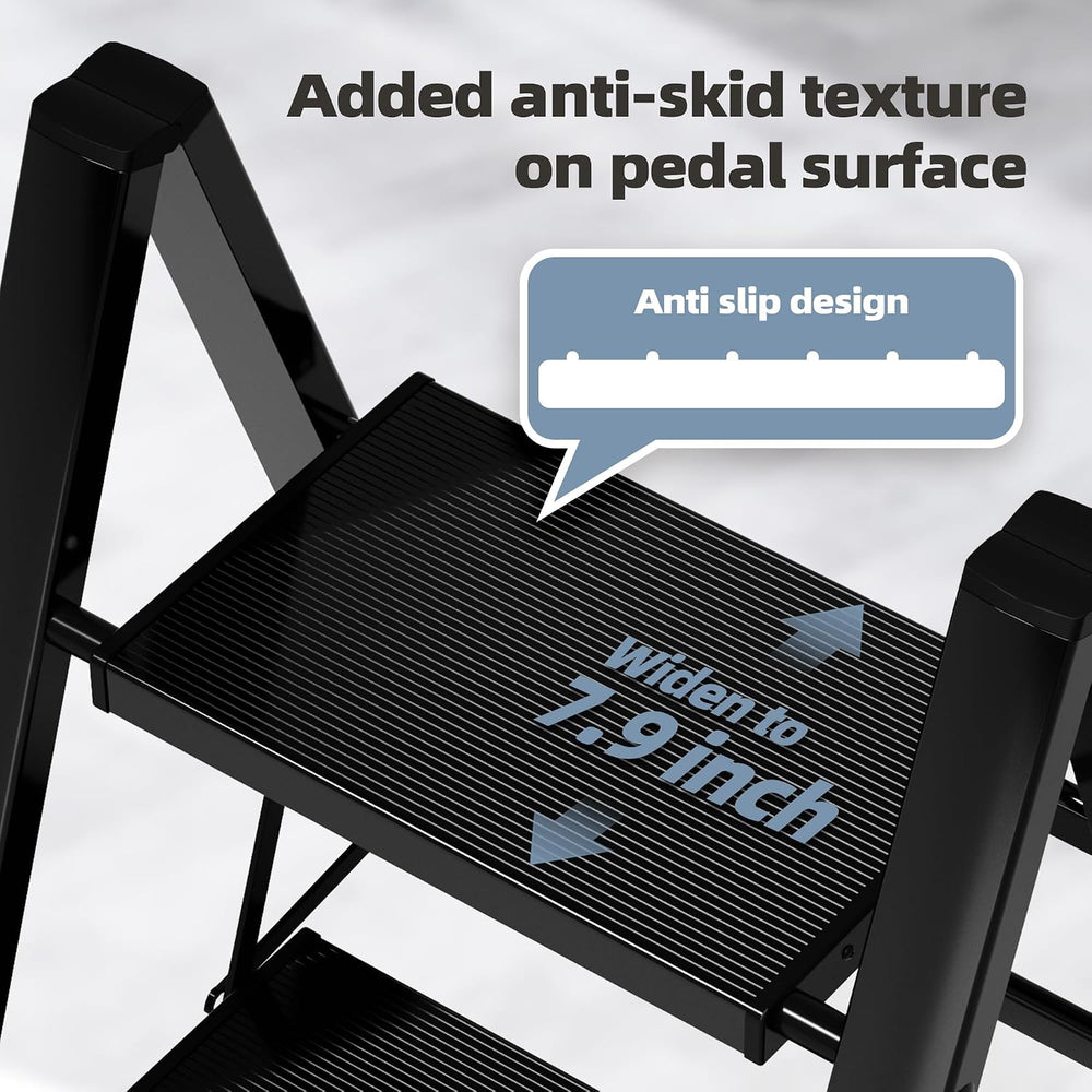 HillhutApex Aluminum Step Stool Foldable,2 Step Ladder (Black)