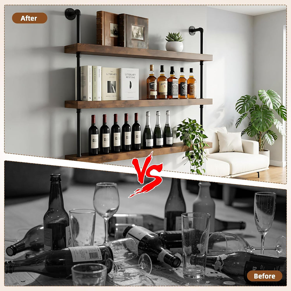 39.4" Metal Wine Rack Wall Mounted with LED Strips and Glass Holder | 3-...