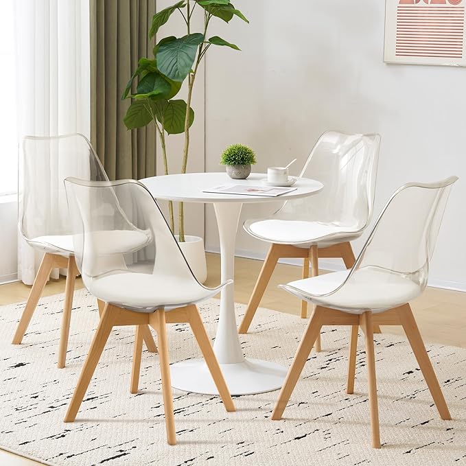 Dining Chairs Set of 4, Clear Acrylic Dining Chair Modern Transparent Chairs ...