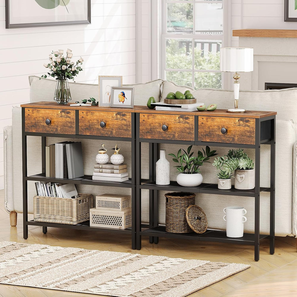 HOOBRO 29.5" Narrow Console Table with 2 Fabric Drawers, Sofa Table, Sma...