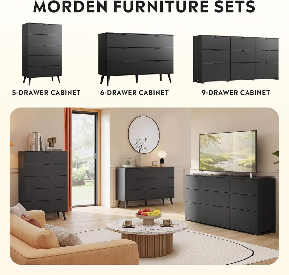 6-Drawer Moden TV Stand | Tall TV Console with Sturdy Metal Handles for Livin...