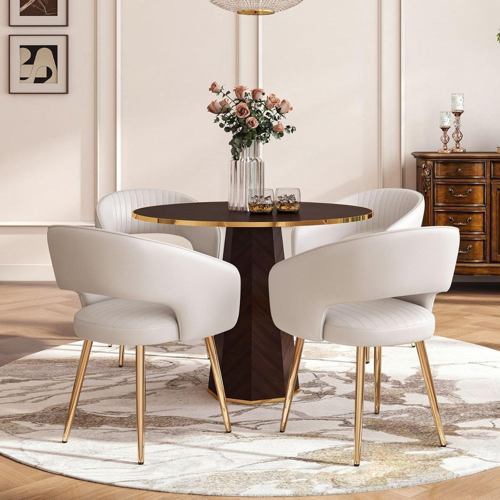 Hyfirm Set of 4 Cream Leather Dining Chairs, Modern Upholstered Kitchen Chair...