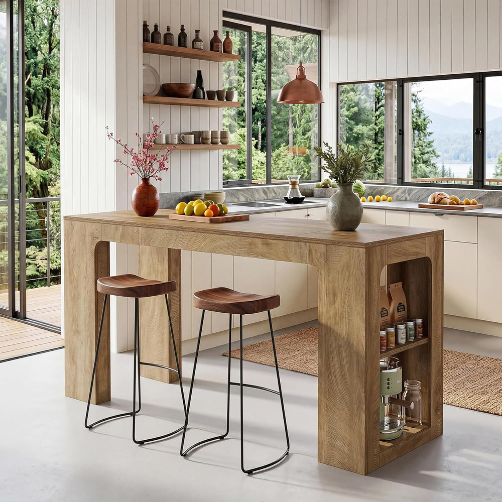Tribesigns 63'' Long Kitchen Island with Storage, Wooden Counter Heig...