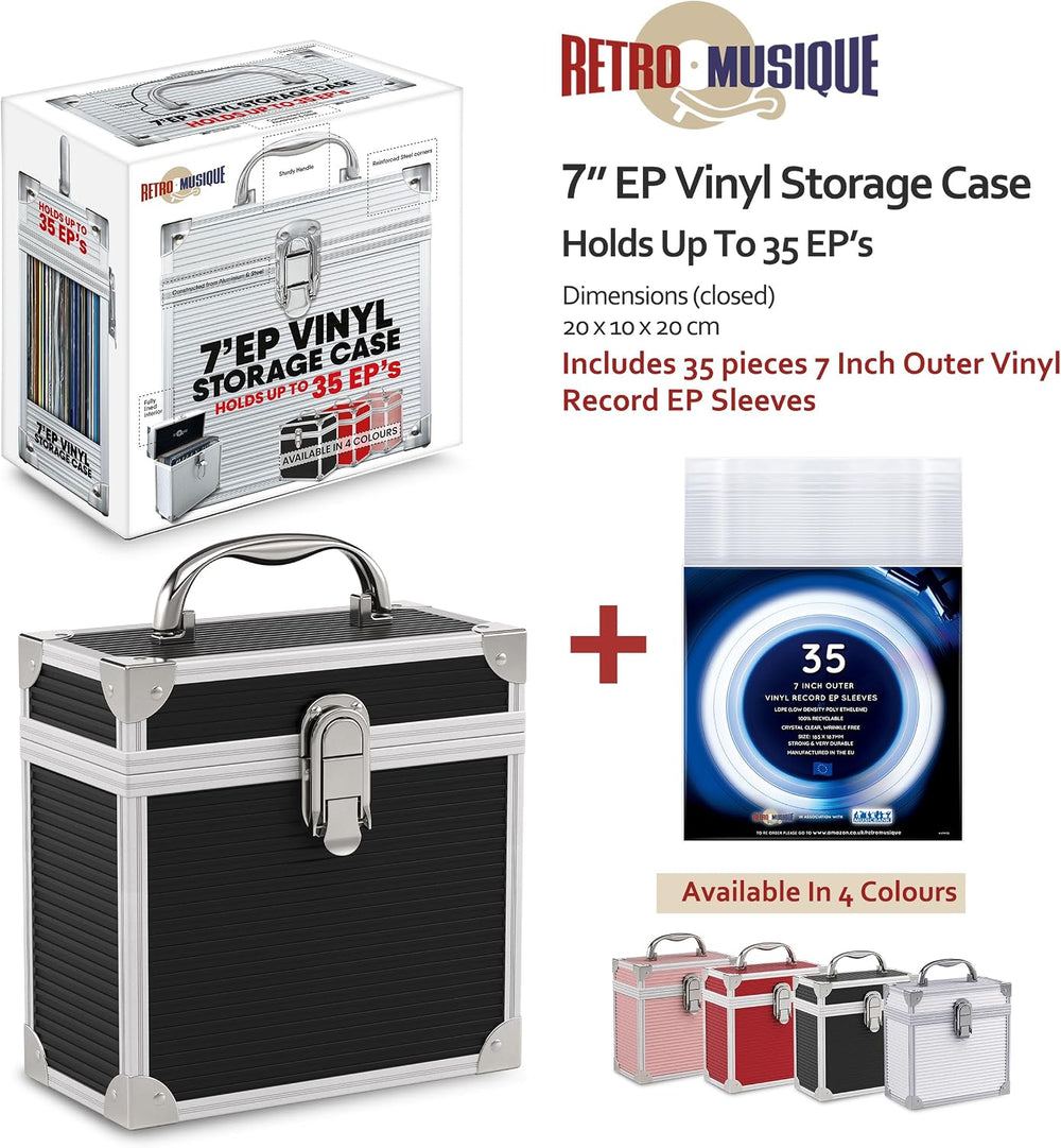 Aluminium 7" Vinyl Record EP Storage Case Holds up to 35 EPs (in PVC Sle...