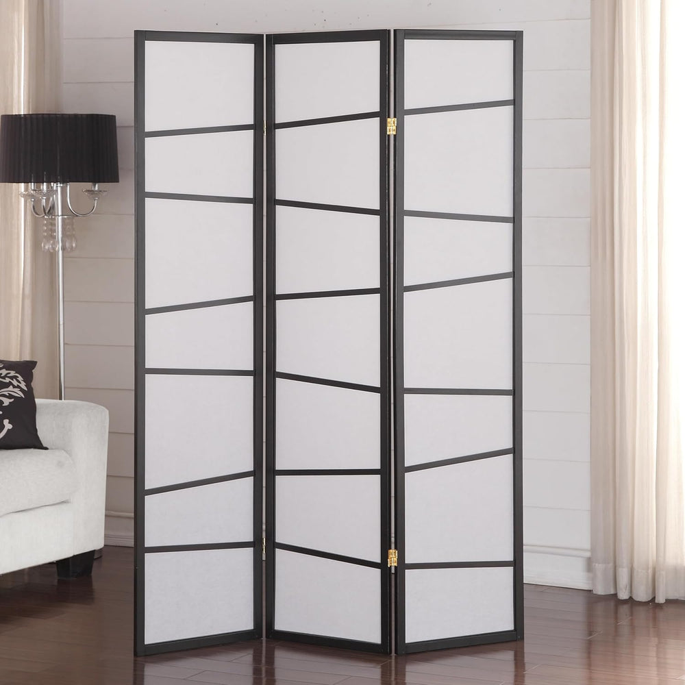 Roundhill Furniture 3-Panel Screen Room Divider, Black