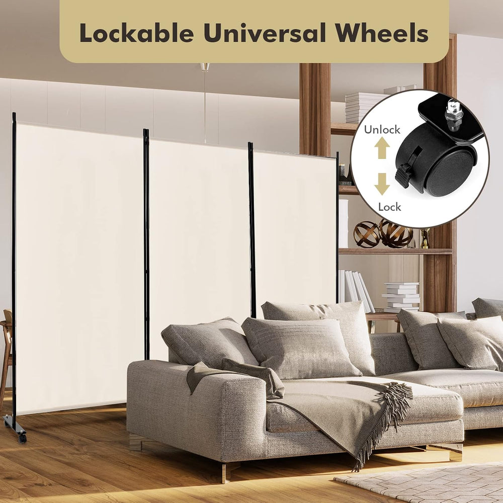 Giantex 3 Panel Folding Room Divider with Wheels, 103" x 71", Beige