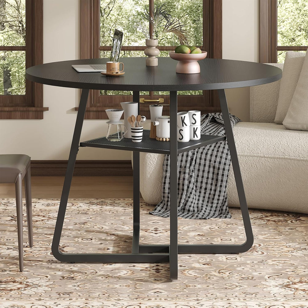 Bigbiglife 43.3" Dining Table for 4, Round Kitchen Table with Storage, S...