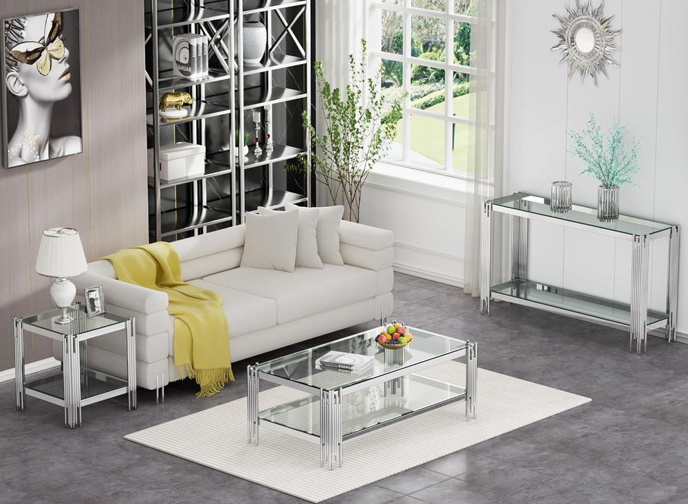 SSLine Modern 3 Piece Living Room Table Set, Includes 1 Coffee,1 End and 1 Co...