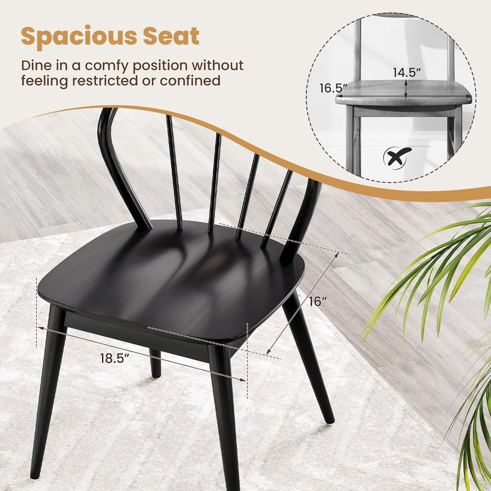 Giantex Wooden Dining Chairs Set of 2, Black Windsor Kitchen Chair w/High Spi...