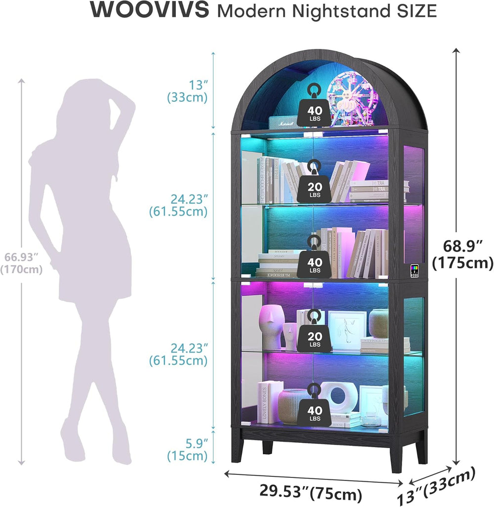 WOOVIVS Glass Display Cabinet with RGB Lights, 69" Tall Curio Cabinet wi...