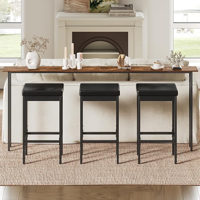 HOOBRO Bar Stools, Set of 3 Modern Black Rectangular Bar Chairs, 24.8-Inch He...