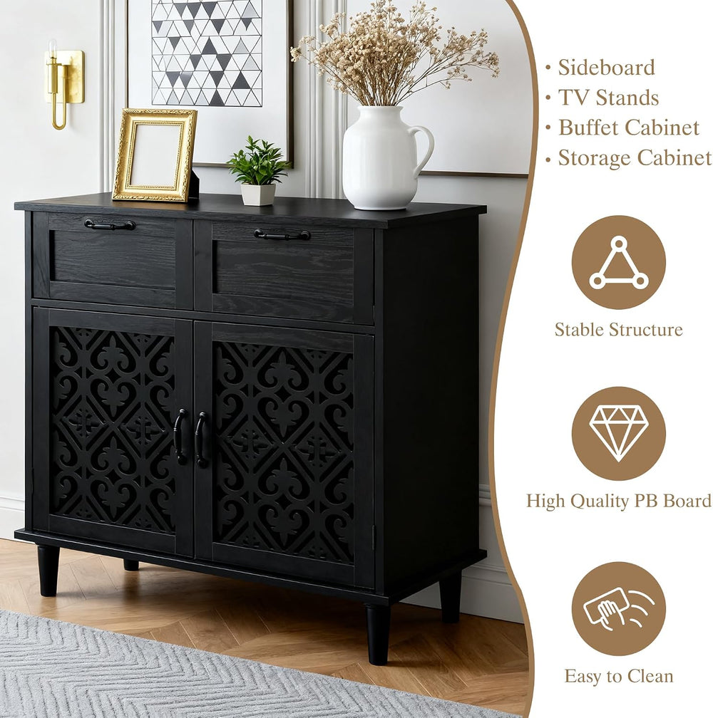 Sideboard Cabinet with 2 Doors & 2 Drawers - Adjustable Storage Console T...