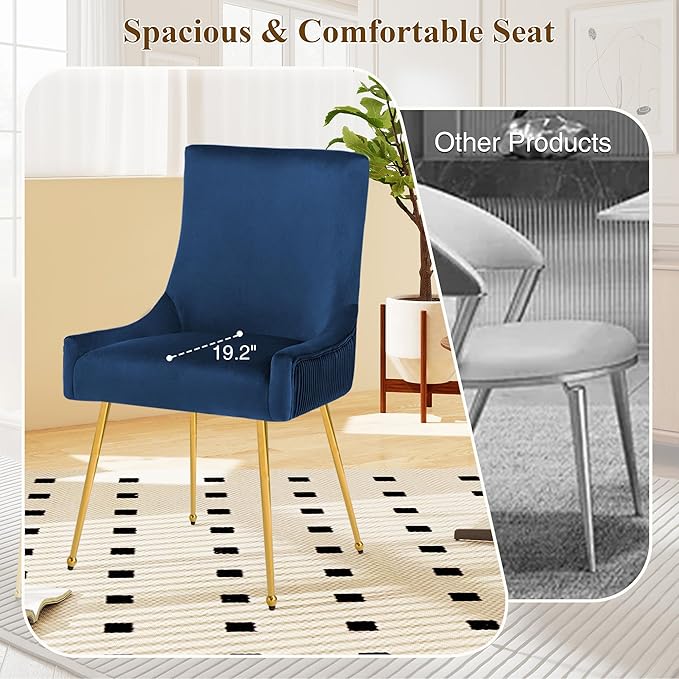 Velvet Dining Chairs Set of 4, Modern Upholstered Kitchen Chair with Pull Han...