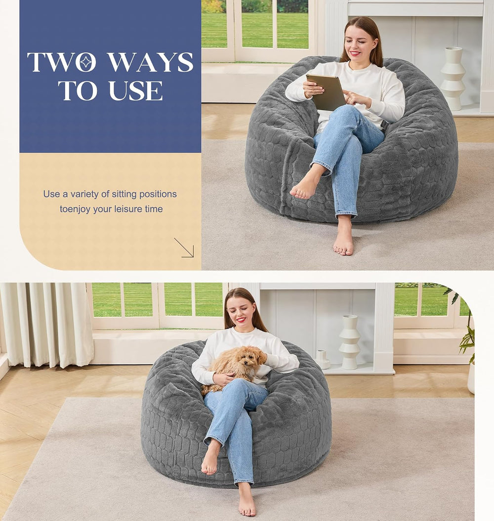Hobestluk Large Bean Bag Chairs 3FT Big Adults BeanBag Chairs Plush Cover | M...