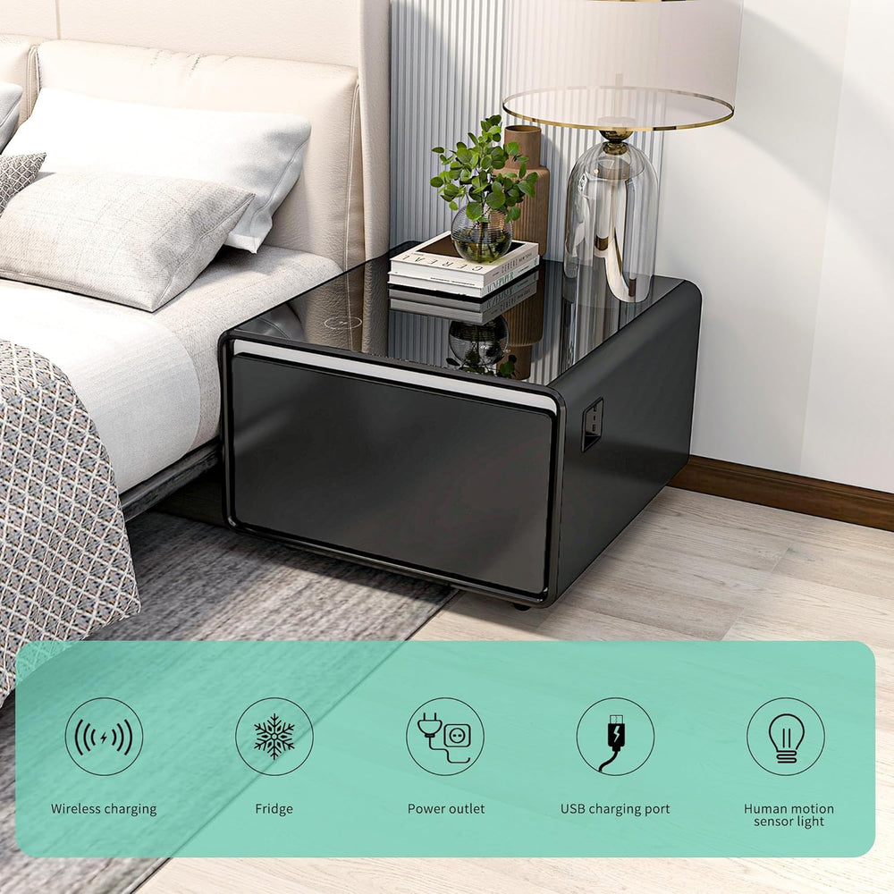 LUMISOL Smart Side Table with Built-in Fridge, Wireless Charging, Temperature...