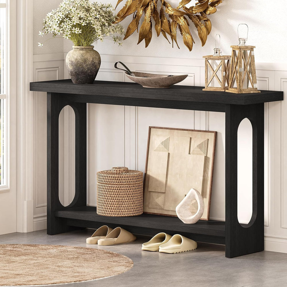 Black Console Table, 55‘’ Wood Entryway Table Narrow Sofa Tables Hallway Tabl...