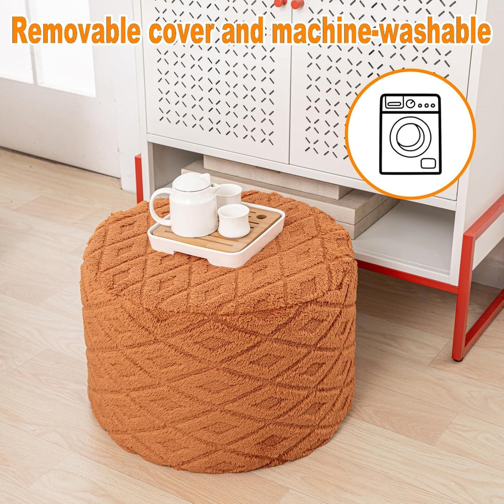Fluffy Round Ottoman Pouf,Foot Stool Ottoman,Foot Rest,Burnt Orange,20x14In |...