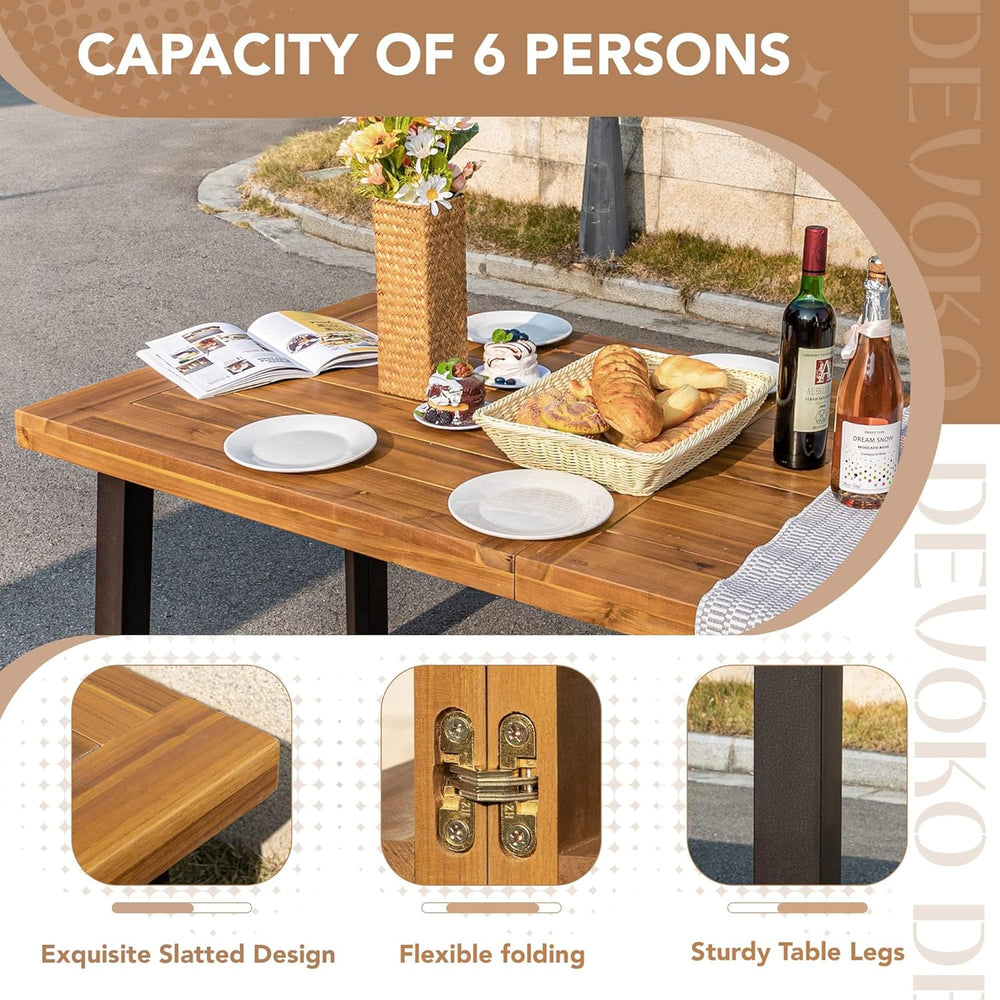 Devoko 6 Person Acacia Wood Dining Table for Kitchen,Natural | Farmhouse Kitc...