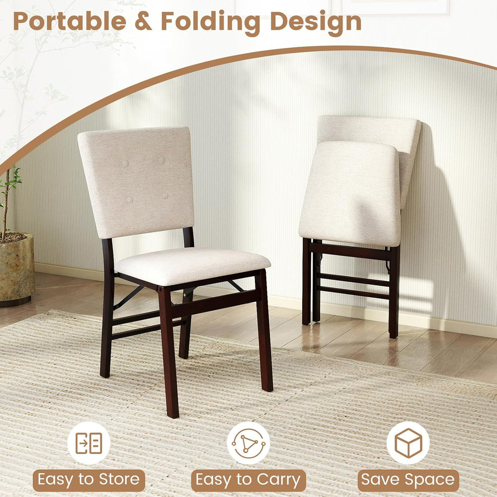 Giantex Folding Dining Chairs Set of 2, Armless Kitchen Chair w/Padded Seat &...