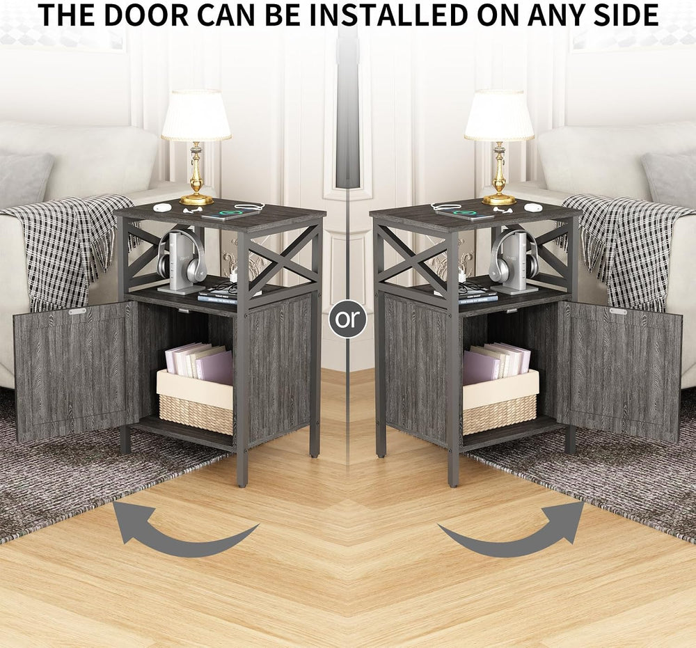 End Table Set of 2 with Charging Station, Side Table with Power Outlet & ...