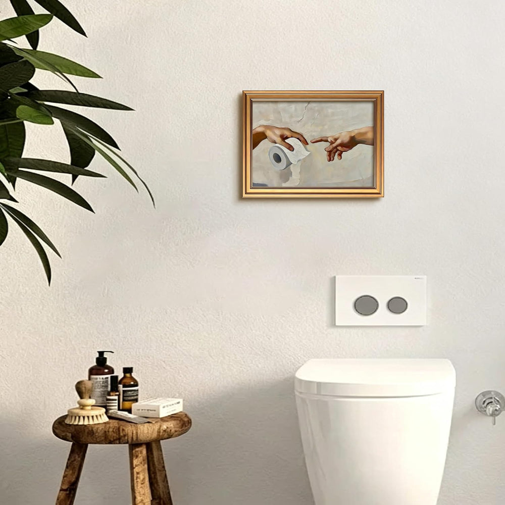 Gold Framed Funny Bathroom Canvas Wall Art, Humorous Toilet Paper Poster Pain...
