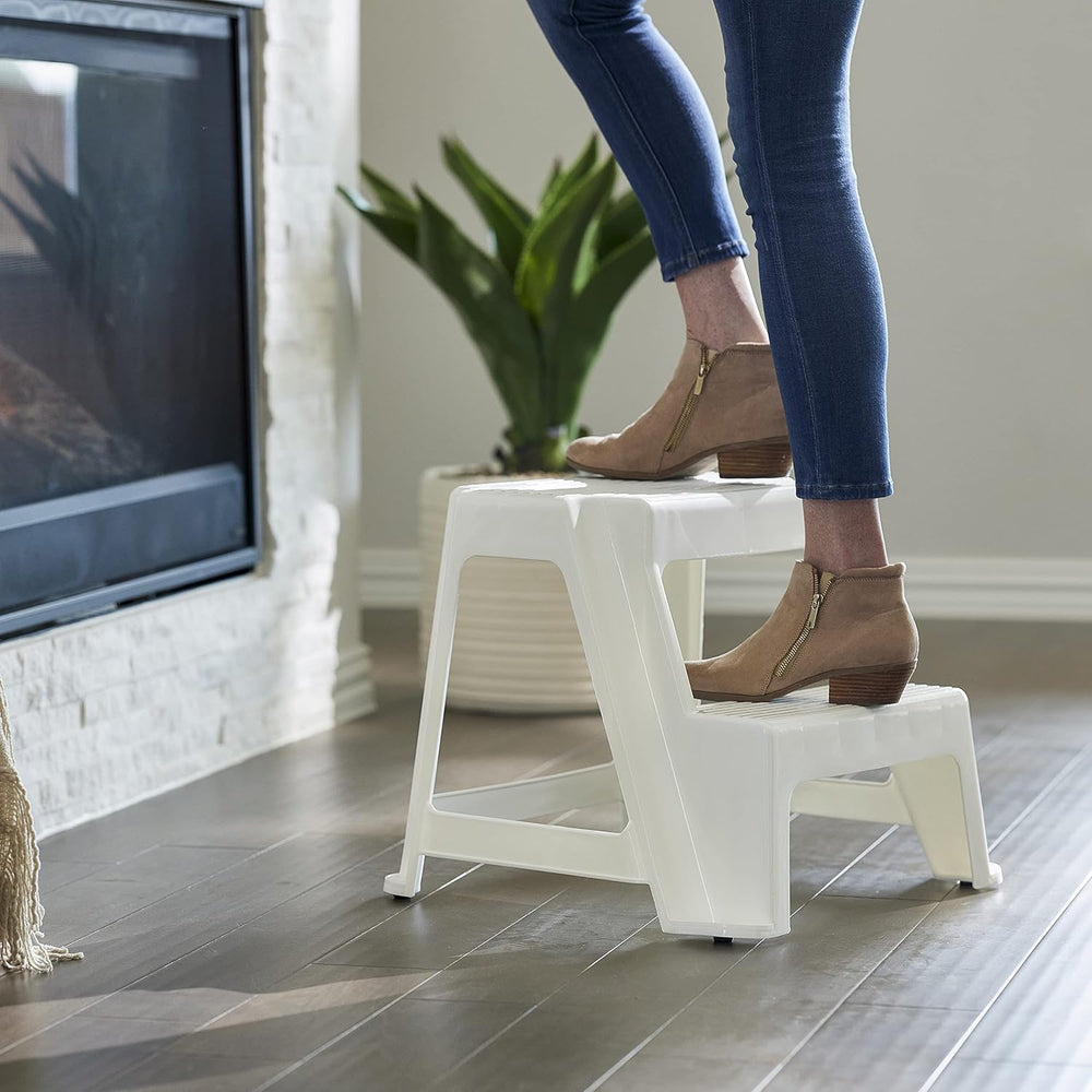 Gracious Living 2-Step Plastic Stool, 300 Lb Capacity, White | Portable Step ...