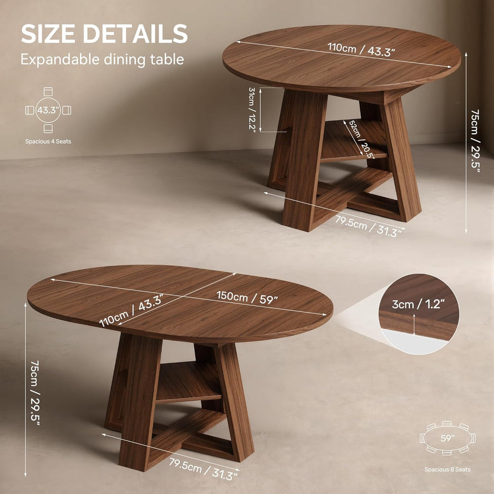 Miereirl 43.3‑59 in Round Extendable Dining Table for 4-6, Modern Oval Dining...