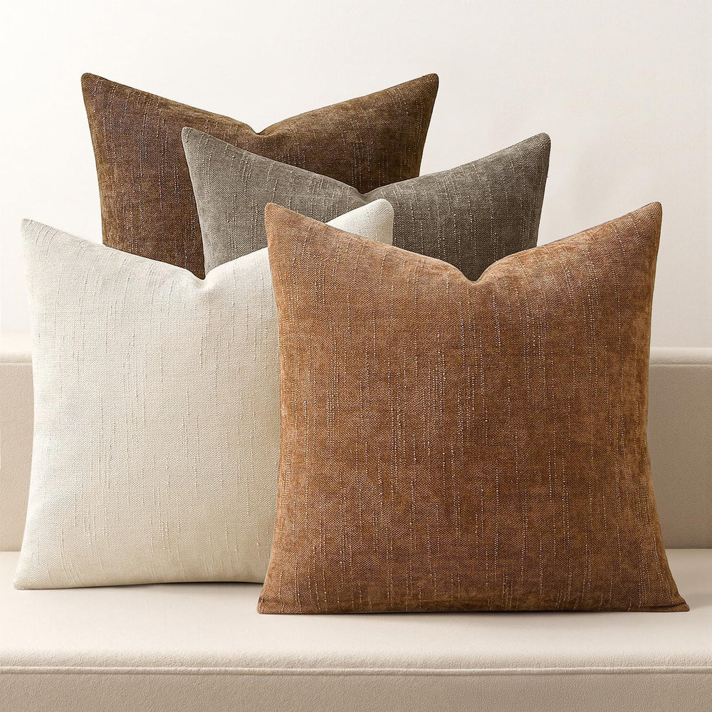 MIULEE Pack of 4 Fall Decorative Throw Pillow Covers 18x18 Inch Chenille Text...