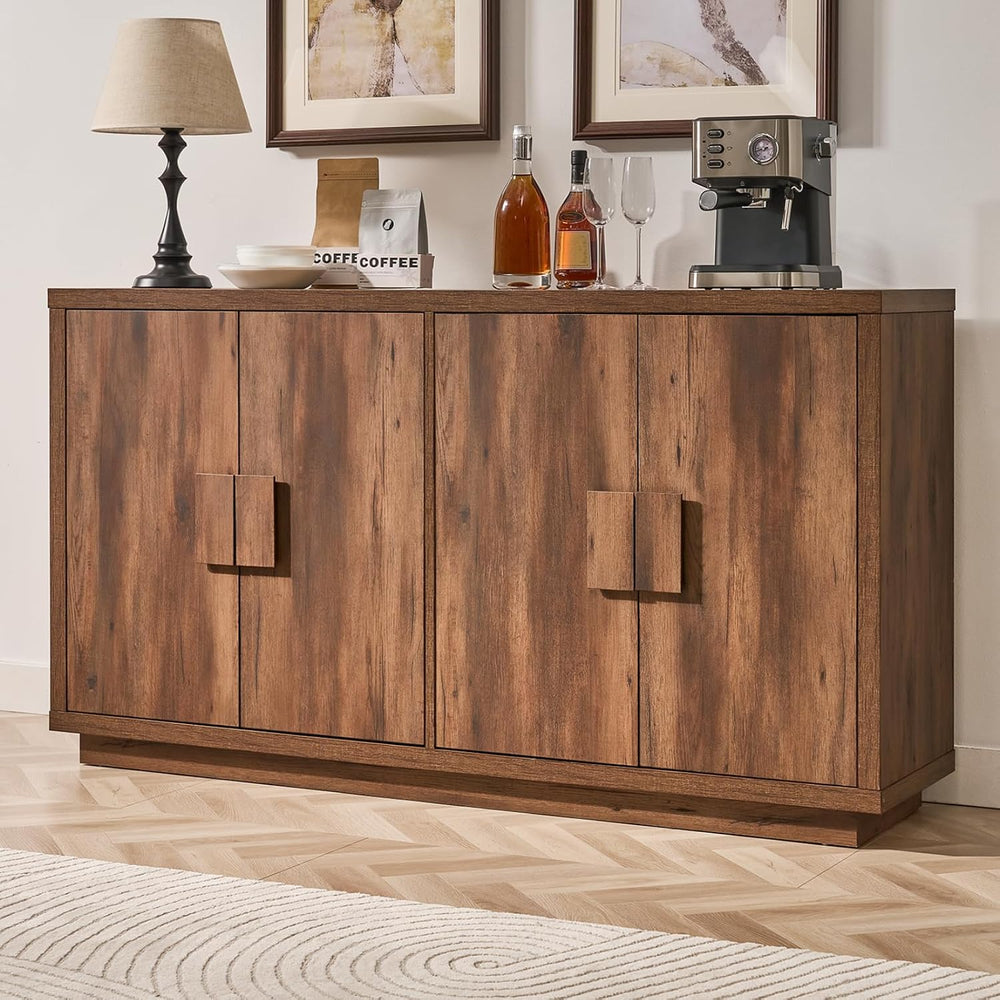63" Sideboard Buffet Cabinet, Wooden Kitchen Coffee Bar, Brown