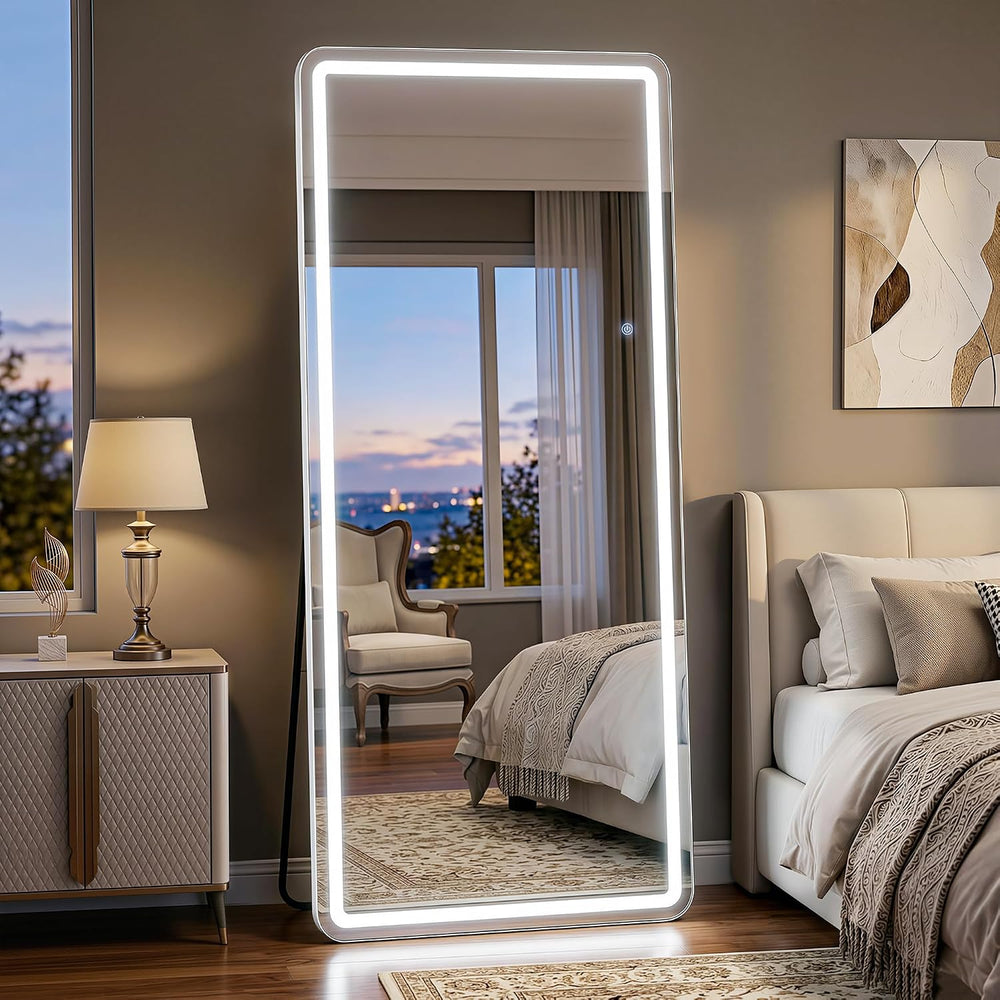 76"x34" Full Length Mirror with LED Lights, Dimmable Lighted Floor ...
