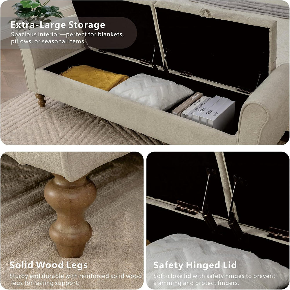 Storage Bench for Bedroom, 65.2'' Tufted End of Bed King Size Upholst...