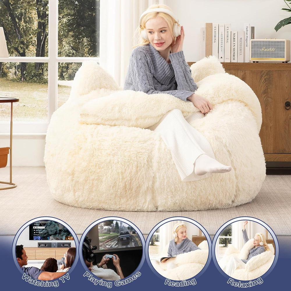 Achicsofar Bean Bag Chair for Adults Teens Giant Faux Fur Bean Bag Chairs wit...